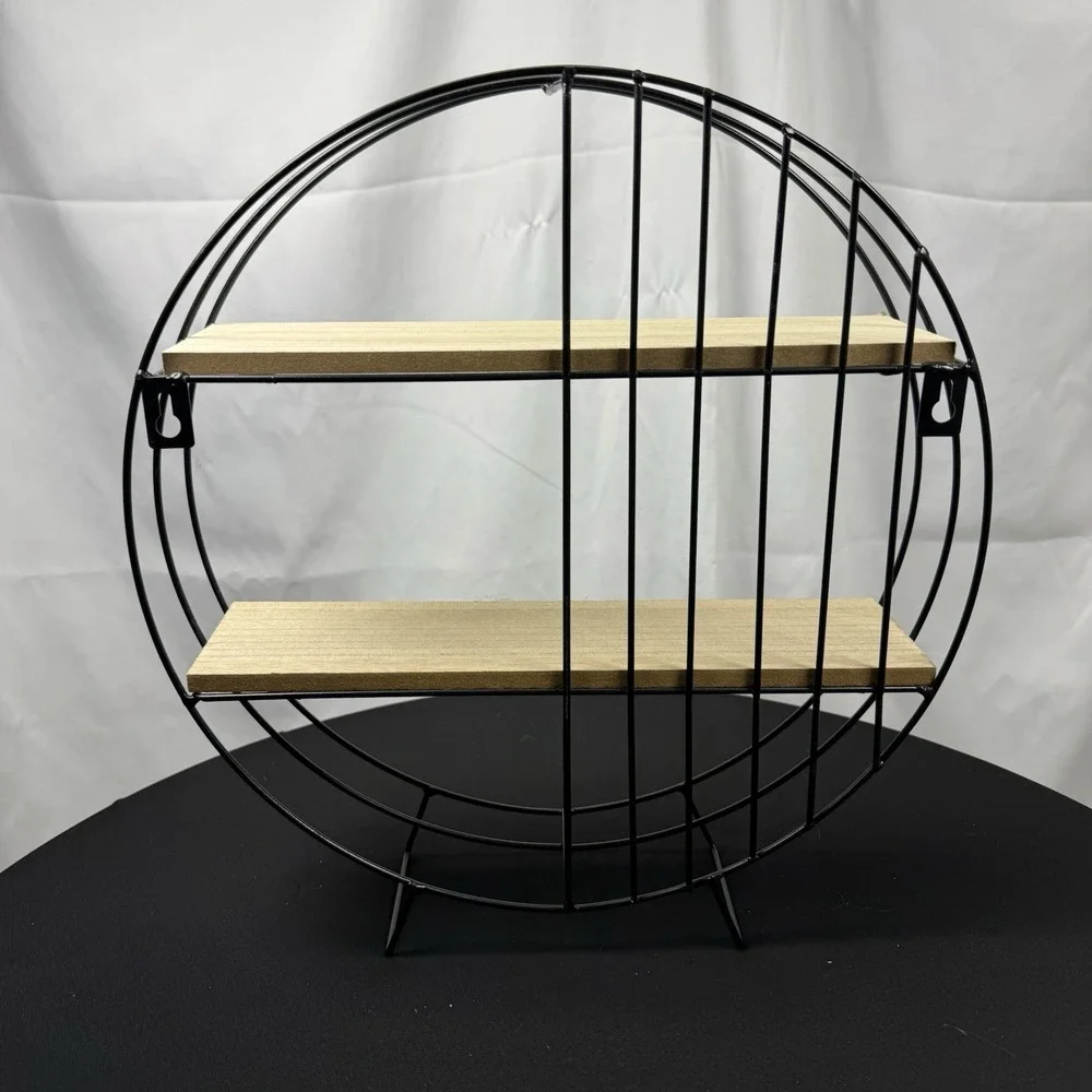 Circular Wall Hanging Shelf Modern Black Metal Wire Retro Home